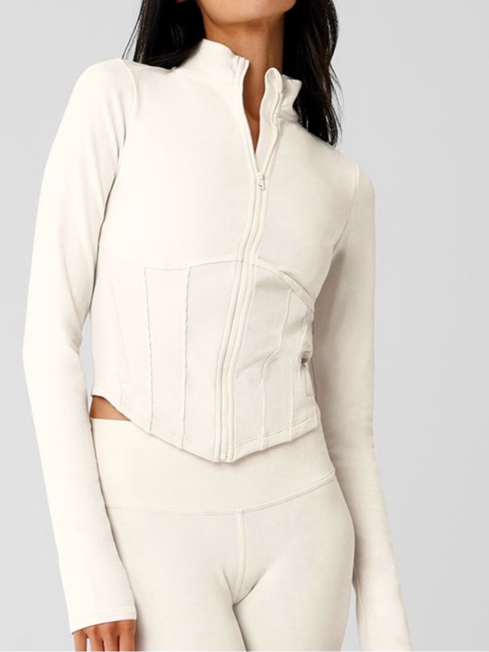 ALO Yoga Airbrush Corset Full Zip Jacket Ivory White XXS